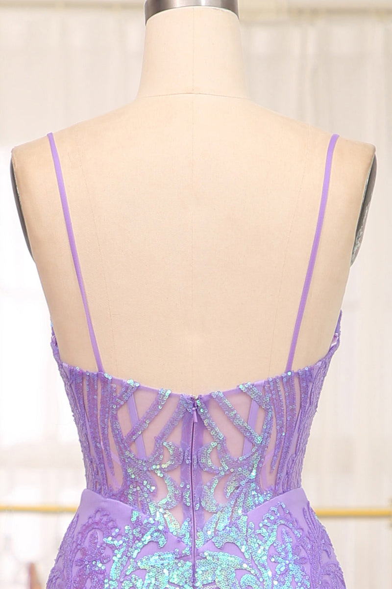 Load image into Gallery viewer, Sparkly Purple Mermaid Long Prom Dress With Embroidery Appliques