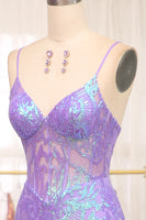 Load image into Gallery viewer, Sparkly Purple Mermaid Long Prom Dress With Embroidery Appliques