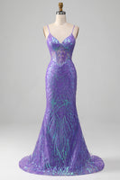Load image into Gallery viewer, Mermaid Sparkly Purple Corset Prom Dress