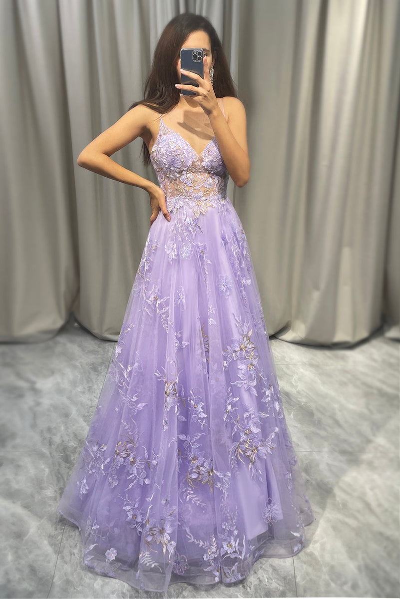 Queendancer Women Purple Long Prom Dress Elegant A Line Tulle Formal Dress With Appliques queendanceruk Queendancer Women Purple Long Prom Dress Elegant A Line Tulle Formal Dress With Appliques queendanceruk
