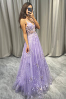 Load image into Gallery viewer, Elegant Purple A Line Tulle Long Prom Dress With Appliques