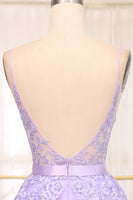 Load image into Gallery viewer, Lilac A-Line Spaghetti Straps Long Beaded and Tulle Prom Dress with Appliques