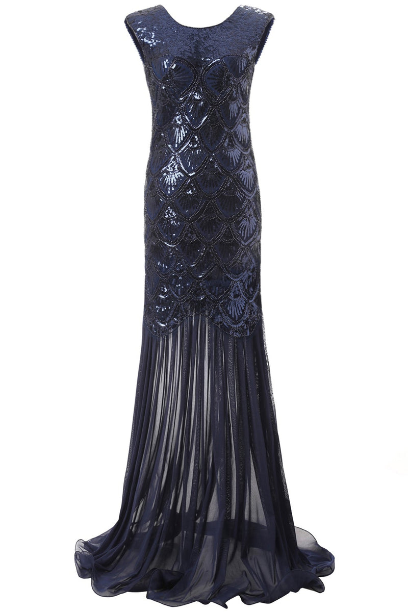 navy blue 1920s dress Queendancer Women 1920s Dress Navy Sequins Evening Party Dress Flapper Dress  – queendanceruk