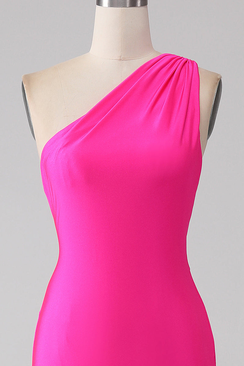 Load image into Gallery viewer, Mermaid Hot Pink One Shoulder Long Prom Dress