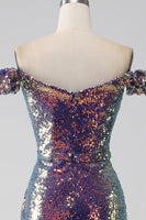 Load image into Gallery viewer, Sparkly Mermaid Off The Shoulder Purple Prom Dress with Slit