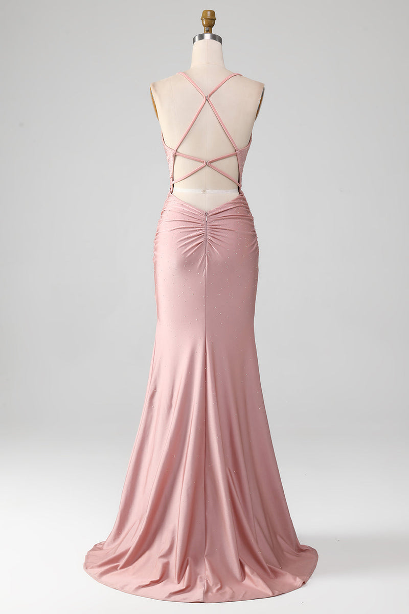 Load image into Gallery viewer, Sparkly Blush Beaded Long Mermaid Prom Dress