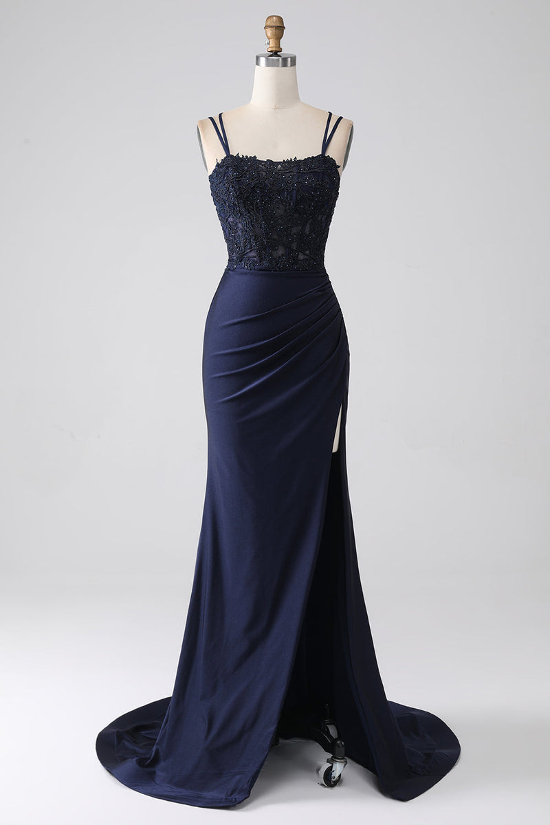 princess polly baby blue dress Queendancer Women Beaded Navy Prom Dress with Ruffles Mermaid Evening Dress  with Slit – queendanceruk