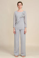 Load image into Gallery viewer, Grey Long Sleeves 2 Piece Mother of the Bride Pant Suits