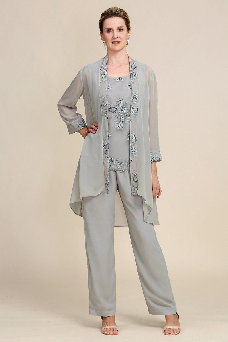 Queendancer Women Grey Piece Mother of the Bride Pant Suits with