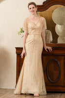 Load image into Gallery viewer, Beading V-neck Glitter Mermaid Mother of Bride Dress