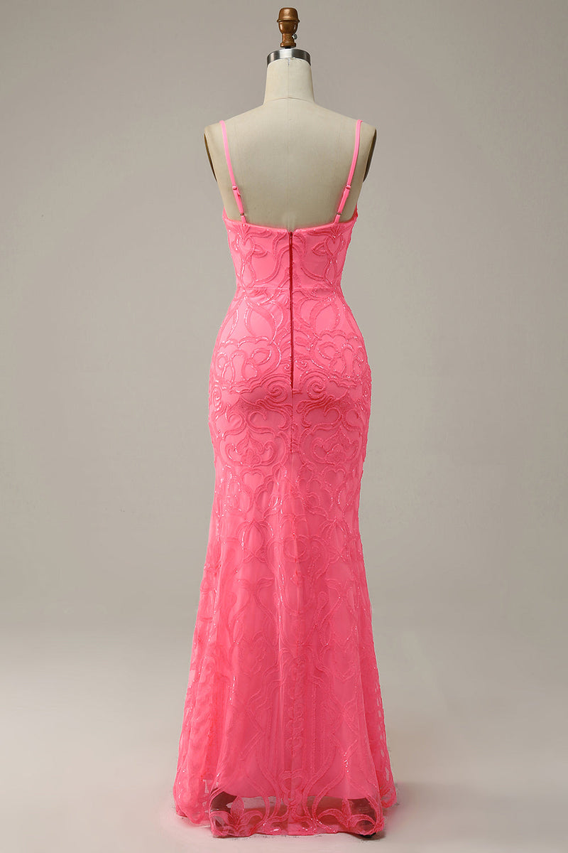 Load image into Gallery viewer, Blush Spaghetti Straps Sequins Mermaid Prom Dress