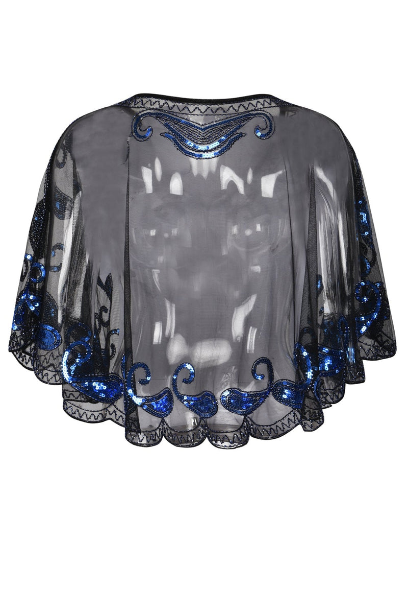 Load image into Gallery viewer, Black Sequin 1920s Batwing Shawl