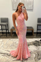Load image into Gallery viewer, Coral Sequins Mermaid Long Prom Dress
