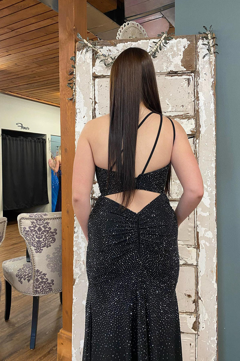 Load image into Gallery viewer, Sheath One Shoulder Red Long Prom Dress with Beading