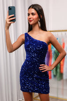 Load image into Gallery viewer, Sparkly Orange Cut Out Open Back One Shoulder Sequins Tight Party Dress
