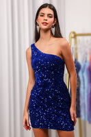 Load image into Gallery viewer, Sparkly Orange Cut Out Open Back One Shoulder Sequins Tight Party Dress