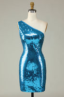 Load image into Gallery viewer, Glitter Royal Blue One Shoulder Sequins Tight Party Dress