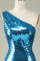 Load image into Gallery viewer, Glitter Royal Blue One Shoulder Sequins Tight Party Dress
