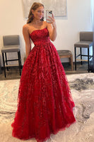 Load image into Gallery viewer, Sparkly Red Long Prom Dress with Pockets