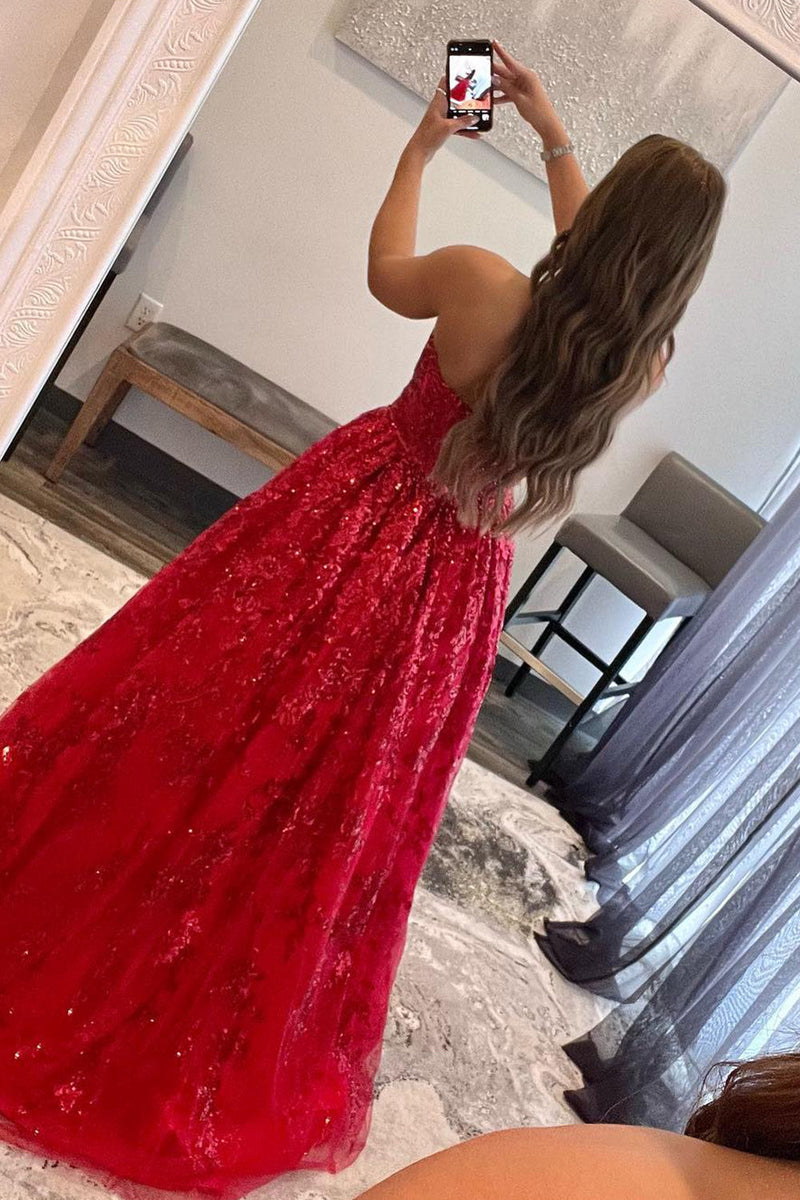 Load image into Gallery viewer, Sparkly Red Long Prom Dress with Pockets