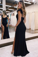 Load image into Gallery viewer, Black Sparkly Sheath Prom Dress with Slit