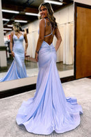 Load image into Gallery viewer, Lavender Rhinestone Spaghetti Straps Mermaid Prom Dress