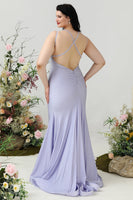 Load image into Gallery viewer, Mermaid Spaghetti Straps Lilac Plus Size Prom Dress with Criss Cross Back