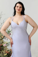 Load image into Gallery viewer, Mermaid Spaghetti Straps Lilac Plus Size Prom Dress with Criss Cross Back
