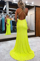 Load image into Gallery viewer, Mermaid Spaghetti Straps Blue Sequins Backless Long Prom Dress