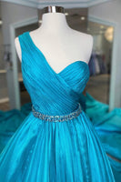 Load image into Gallery viewer, One Shoulder A Line Prom Dress with Beading Waist