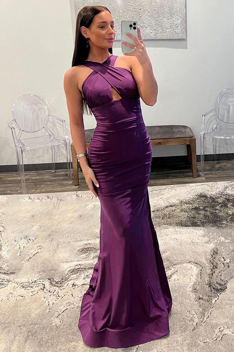 Purple Halter Top Formal Dresses Purple Halter Neck Dress XS Chiffon