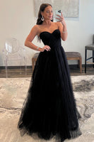 Load image into Gallery viewer, Black Sweetheart Tulle A-Line Prom Dress