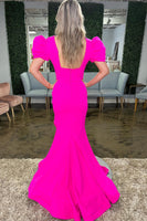 Load image into Gallery viewer, Hot Pink Mermaid Deep V Neck Long Prom Dress with Slit