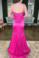 Load image into Gallery viewer, Mermaid Spaghetti Straps Hot Pink Corset Long Prom Dress with Tassel