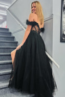 Load image into Gallery viewer, Sparkly Black Tulle Long Prom Dress with Lace