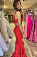 Load image into Gallery viewer, Simple Mermaid Spaghetti Straps Lace-Up Back Long Prom Dress