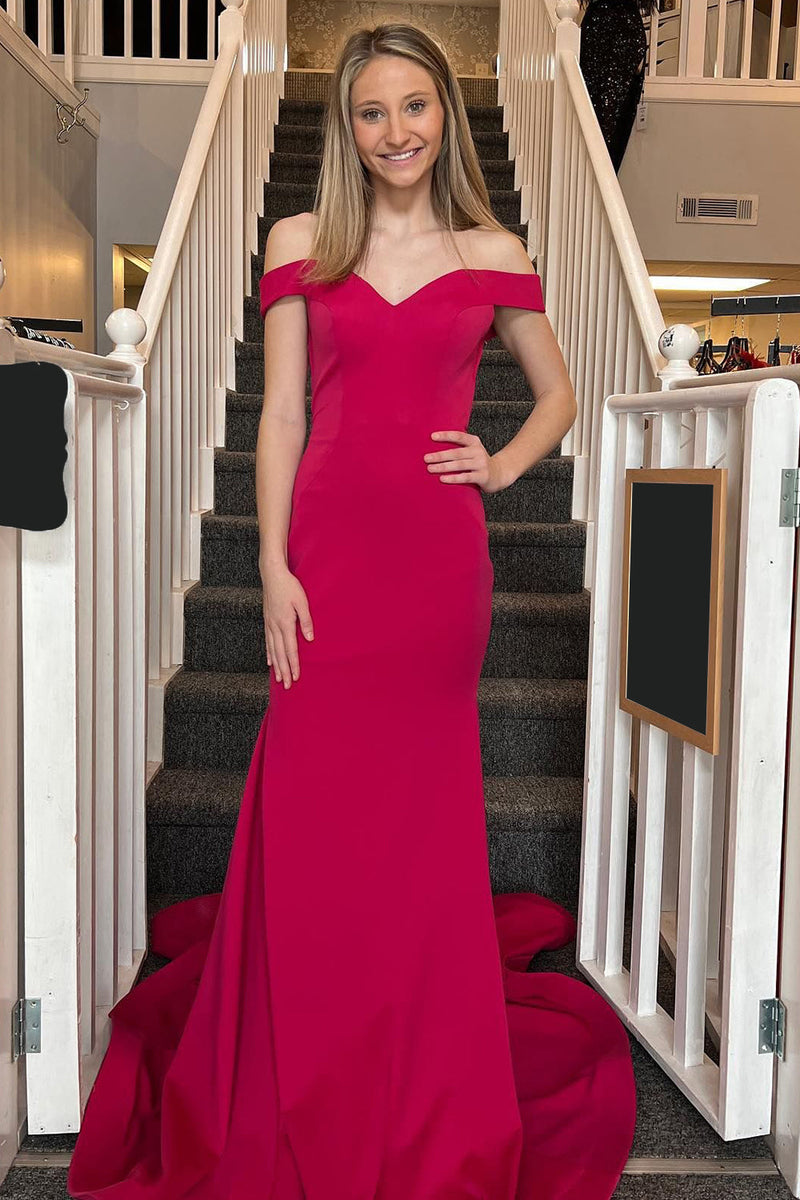 Load image into Gallery viewer, Simple Blue Mermaid Off the Shoulder Open Back Long Prom Dress