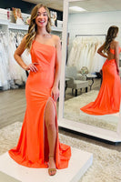 Load image into Gallery viewer, Orange Mermaid One Shoulder Open Back Long Prom Dress with Slit