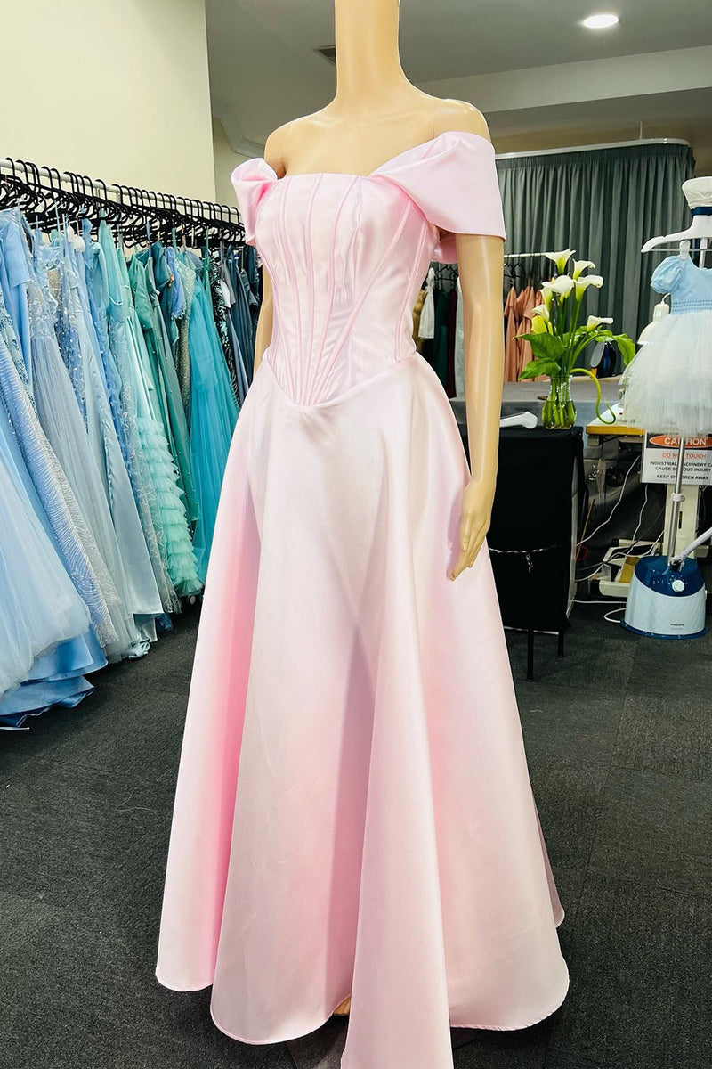 Load image into Gallery viewer, Off The Shoulder Light Pink Corset Prom Dress