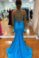 Load image into Gallery viewer, Mermaid Lace-Up Back Blue Long Prom Dress