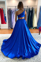 Load image into Gallery viewer, One Shoulder Royal Blue Long Prom Dress with Slit