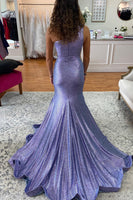 Load image into Gallery viewer, Glitter One Shoulder Light Purple Long Prom Dress