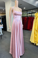 Load image into Gallery viewer, Light Pink A-line Satin Long Prom Dress