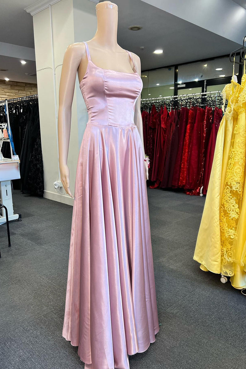 Load image into Gallery viewer, Light Pink A-line Satin Long Prom Dress