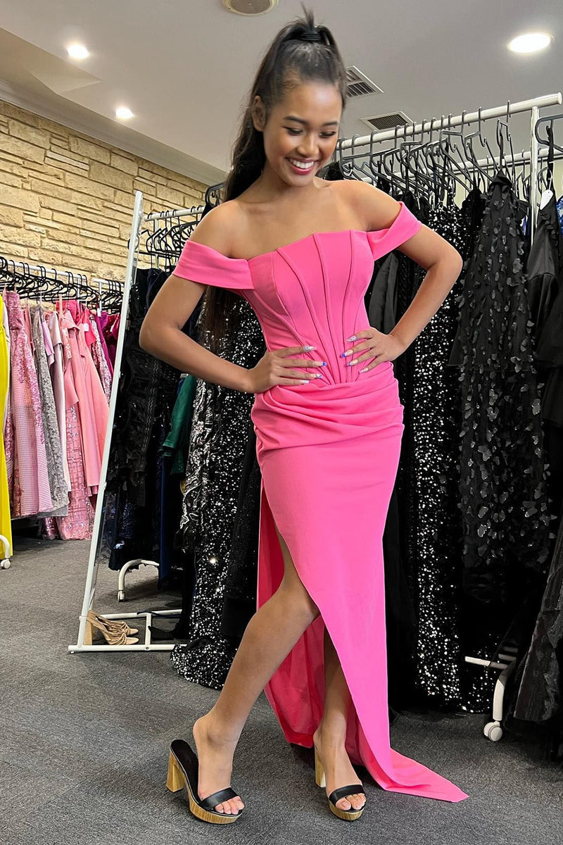 Load image into Gallery viewer, Off The Shoulder Corset Long Prom Dress with Ruffles