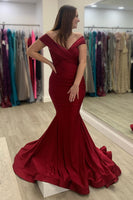 Load image into Gallery viewer, Off The Shoulder Mermaid Burgundy Long Prom Dress