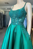 Load image into Gallery viewer, Spaghetti Straps Green Long Prom Dress with Appliques