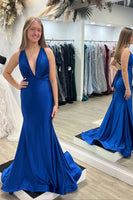 Load image into Gallery viewer, Mermaid Deep V-Neck Light Green Long Prom Dress