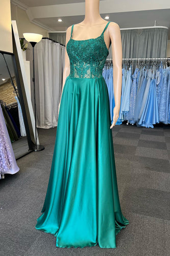 Spaghetti Straps Green Corset Prom Dress with Beading