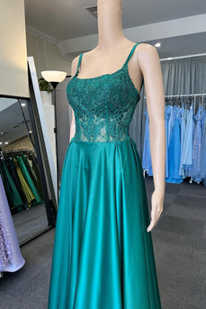 Spaghetti Straps Green Corset Prom Dress with Beading